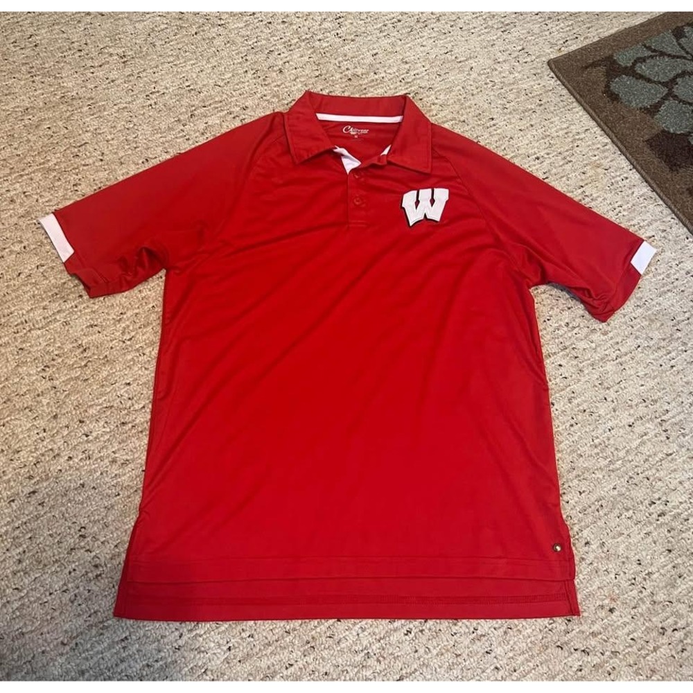 Wisconsin Badgers Red Polo‎ Shirt Men's M Short Sleeve W Logo Casual Sportswear